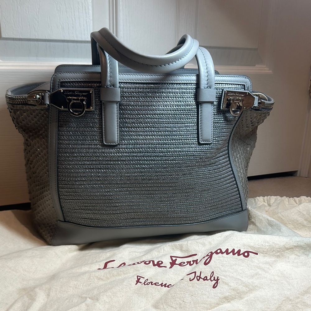 Gray Salvatore Ferragamo Leather Handbag
